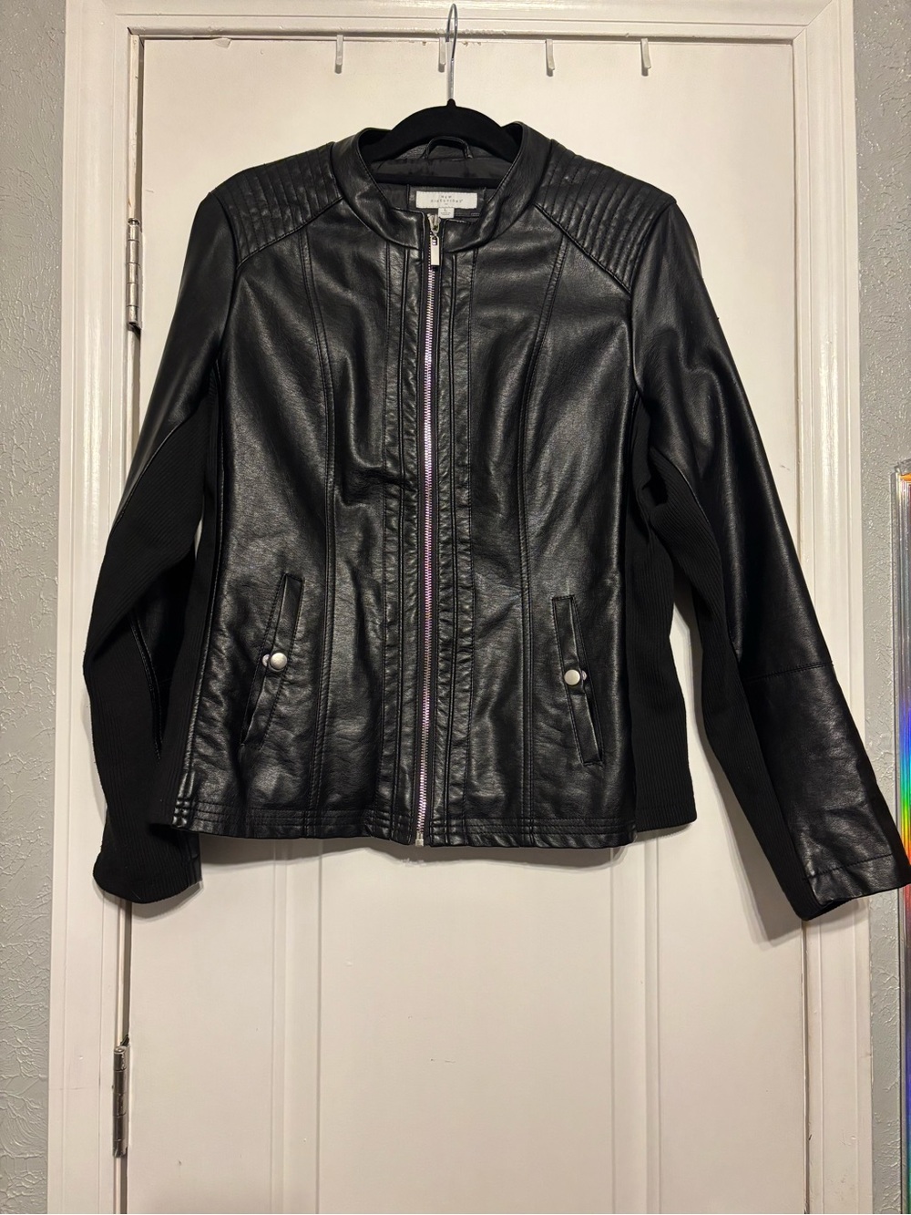 New Directions Black Vinyl Zip Up Jacket